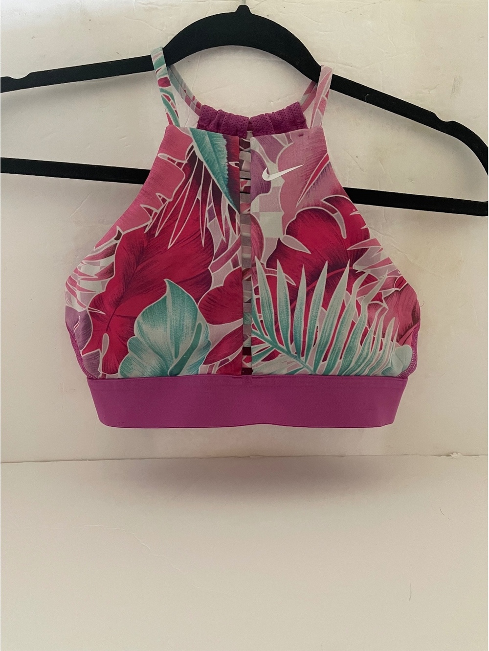 Nike Dri-FIT Sports Bra Womens S Pink Tropical Floral High Neck Racerback